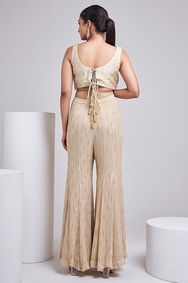 Ivory Georgette & Silk Embroidered Wedding Sharara Set by Ojasvini at Pernia's Pop Up Shop