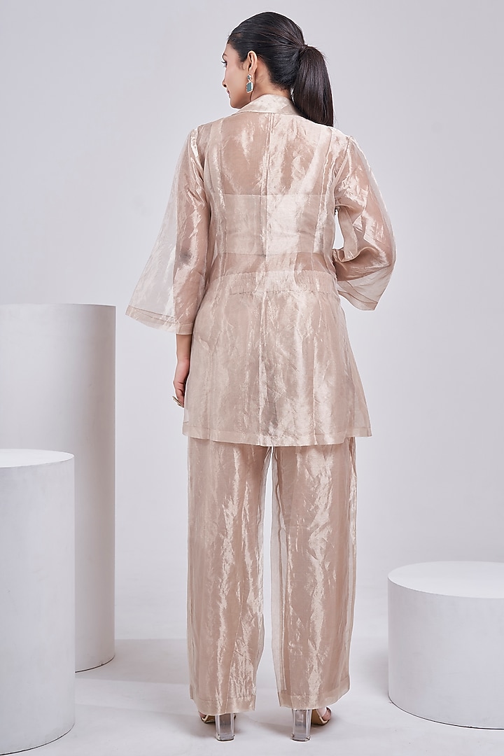 Light Gold Tissue Hand-Painted Jacket Set by Ojasvini at Pernia's Pop Up Shop