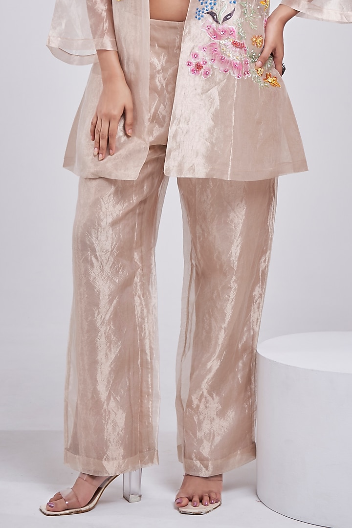 Light Gold Tissue Hand-Painted Jacket Set by Ojasvini at Pernia's Pop Up Shop