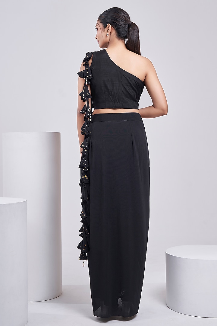 Black Silk & Net Lycra Dhoti Skirt Set by Ojasvini at Pernia's Pop Up Shop