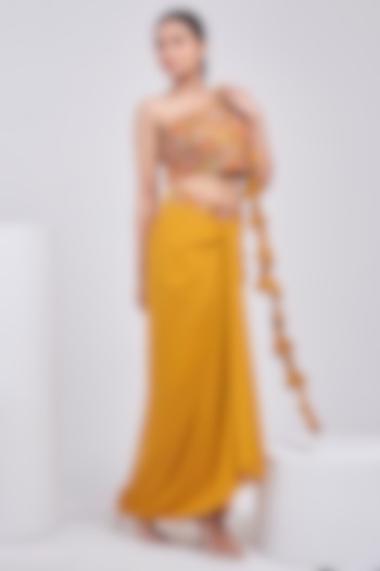 Yellow Silk & Net Lycra Dhoti Skirt Set by Ojasvini at Pernia's Pop Up Shop
