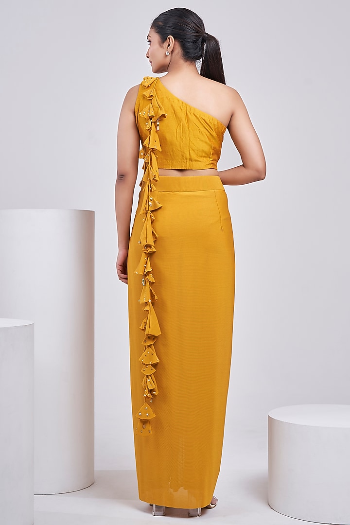 Yellow Silk & Net Lycra Dhoti Skirt Set by Ojasvini at Pernia's Pop Up Shop