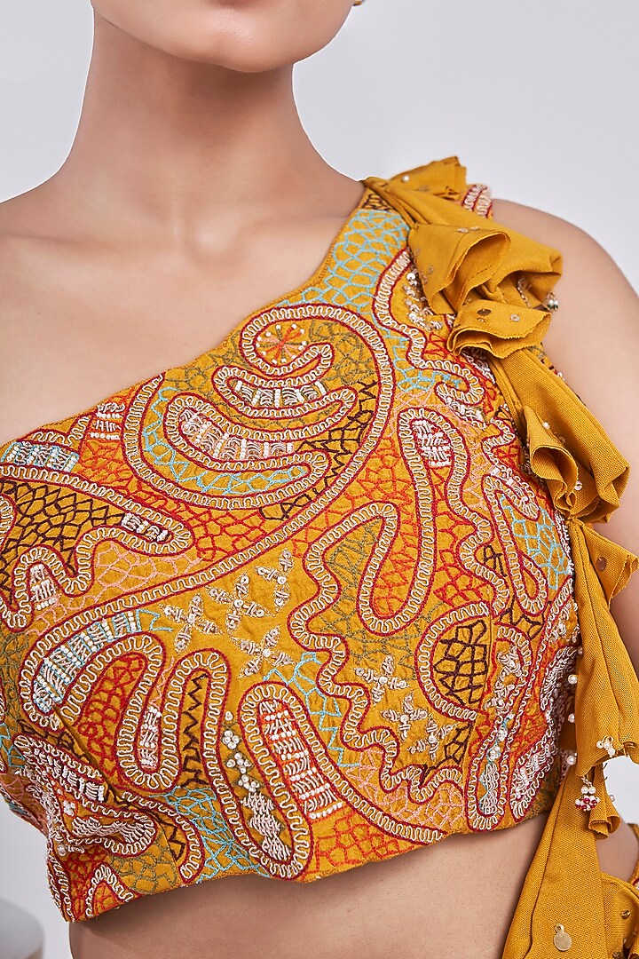 Yellow Silk & Net Lycra Dhoti Skirt Set by Ojasvini at Pernia's Pop Up Shop