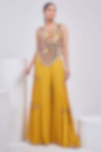 Yellow Silk & Georgette Wedding Sharara Set by Ojasvini at Pernia's Pop Up Shop