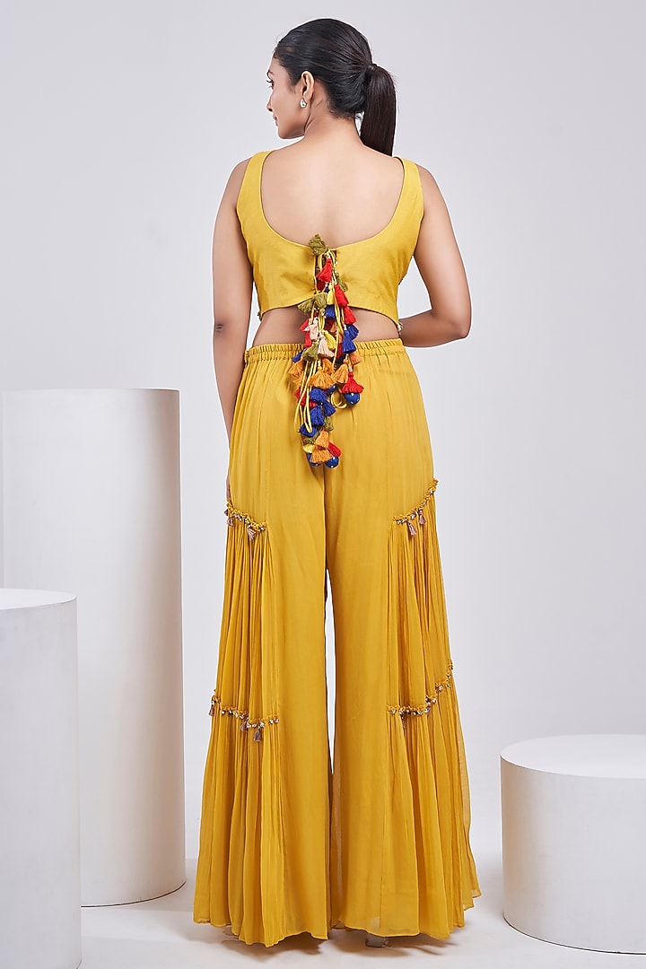 Yellow Silk & Georgette Wedding Sharara Set by Ojasvini at Pernia's Pop Up Shop