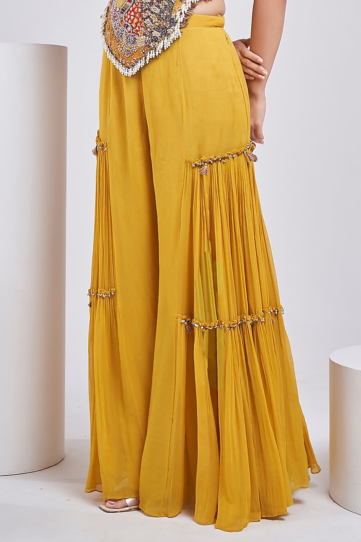 Yellow Silk & Georgette Wedding Sharara Set by Ojasvini at Pernia's Pop Up Shop