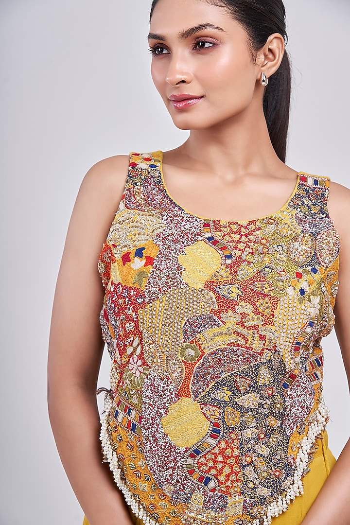 Yellow Silk & Georgette Wedding Sharara Set by Ojasvini at Pernia's Pop Up Shop