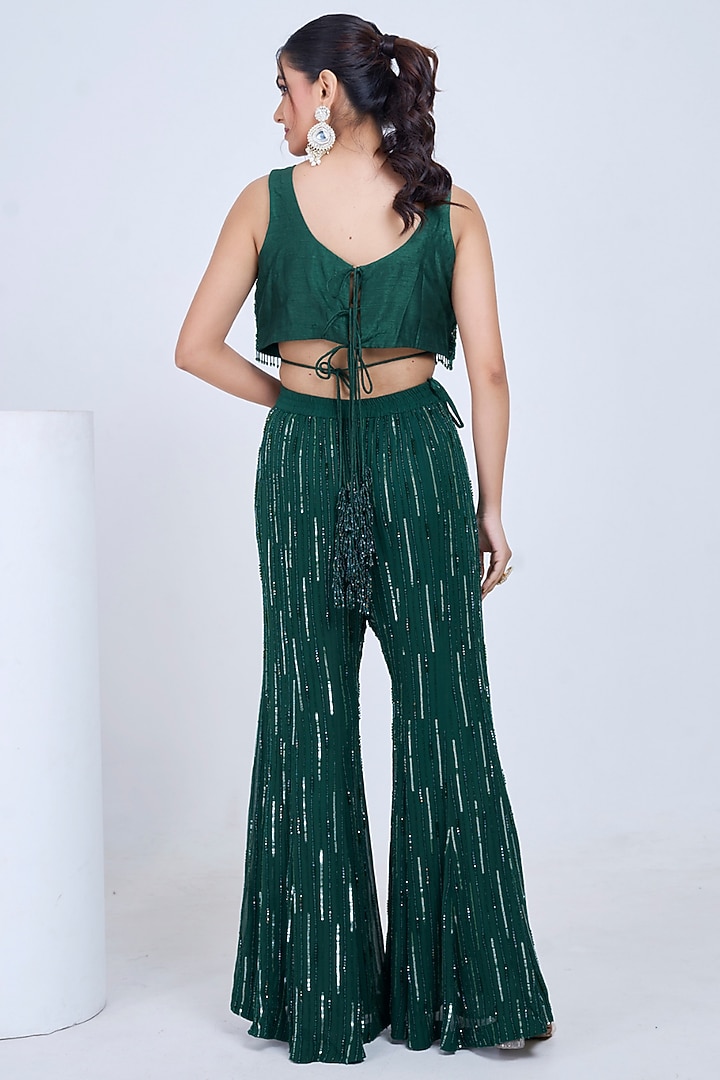 Green Silk & Georgette Wedding Sharara Set by Ojasvini at Pernia's Pop Up Shop