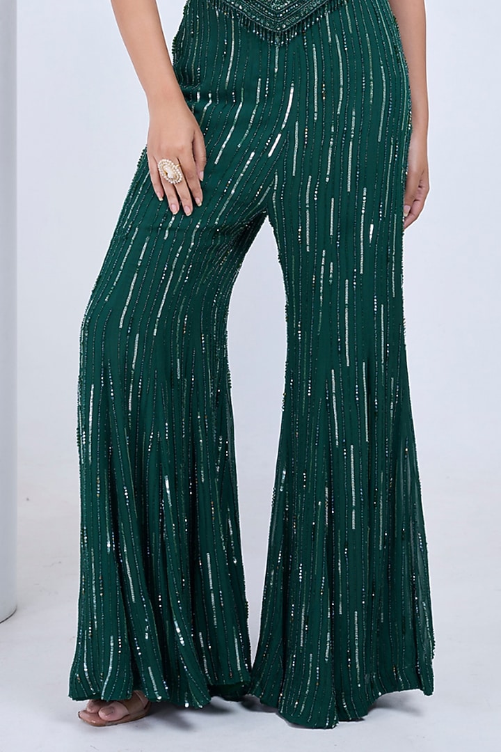 Green Silk & Georgette Wedding Sharara Set by Ojasvini at Pernia's Pop Up Shop