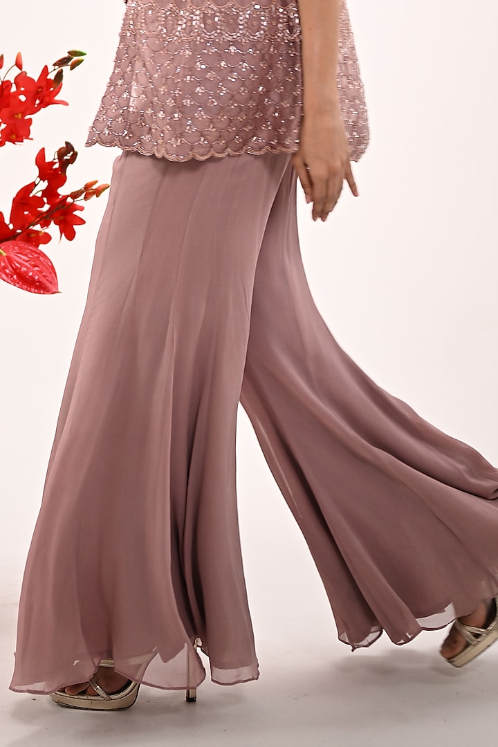 Champagne Organza & Georgette Hand Embroidered Jacket Set by Ojasvini at Pernia's Pop Up Shop