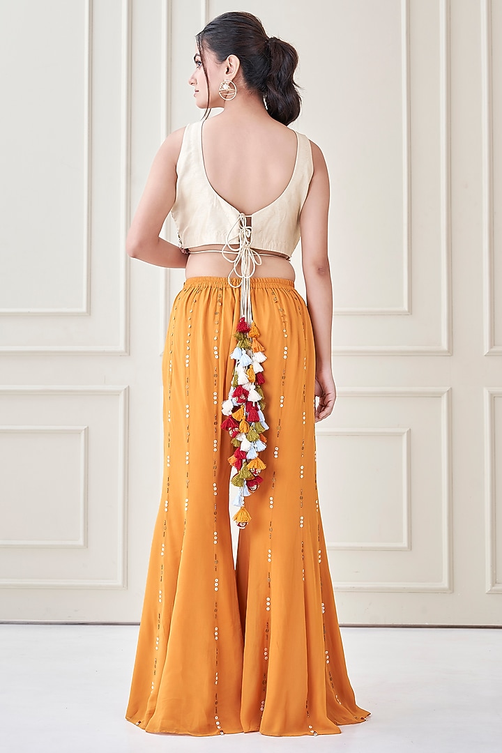 Burnt Orange Silk & Georgette Hand Embroidered Co-Ord Set by Ojasvini at Pernia's Pop Up Shop