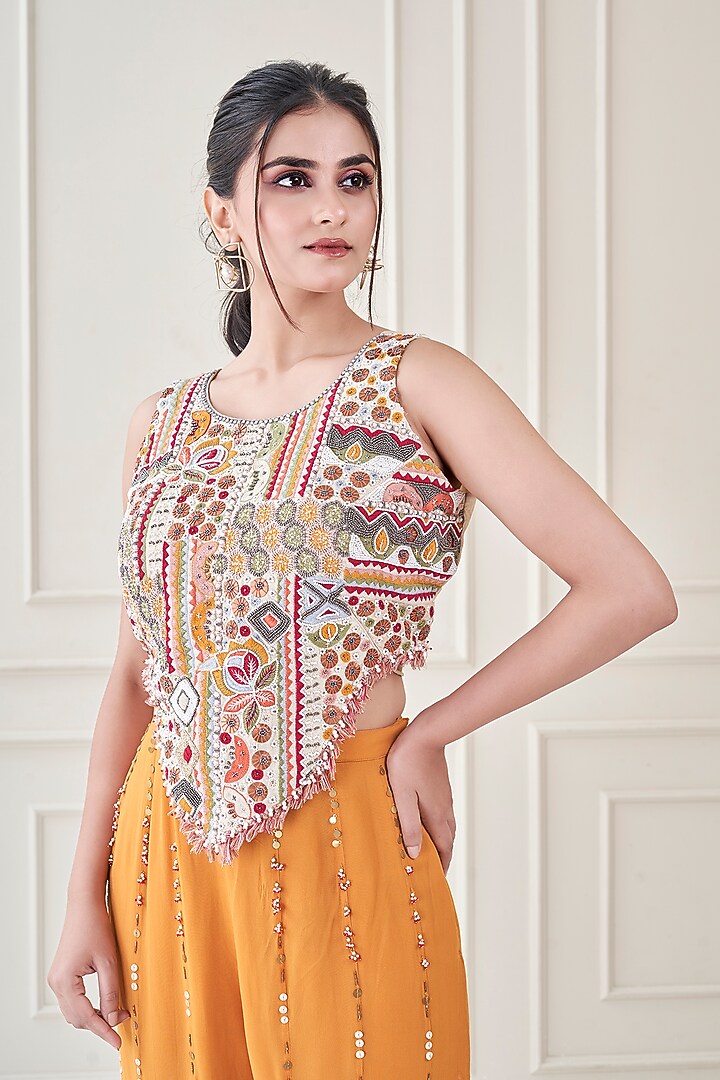 Burnt Orange Silk & Georgette Hand Embroidered Co-Ord Set by Ojasvini at Pernia's Pop Up Shop