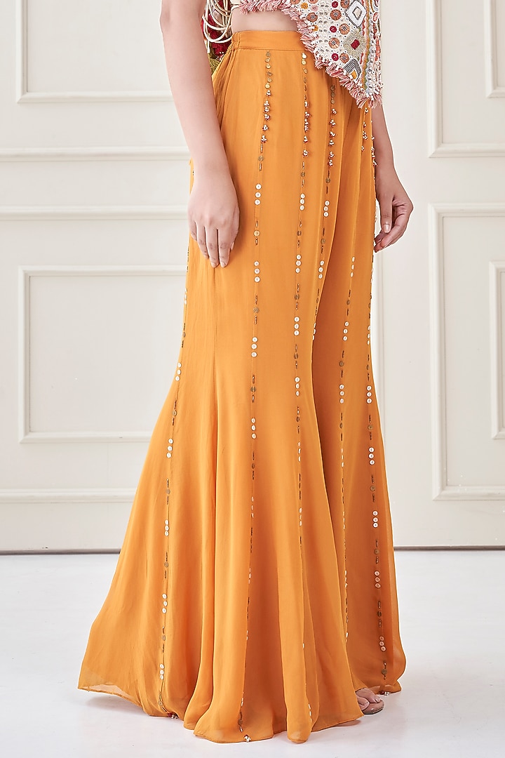 Burnt Orange Silk & Georgette Hand Embroidered Co-Ord Set by Ojasvini at Pernia's Pop Up Shop