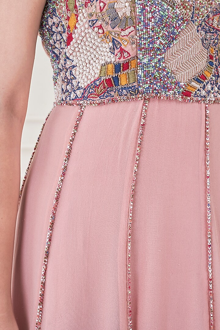 Blush Pink Silk & Georgette Hand Embroidered Engagement Gown by Ojasvini at Pernia's Pop Up Shop