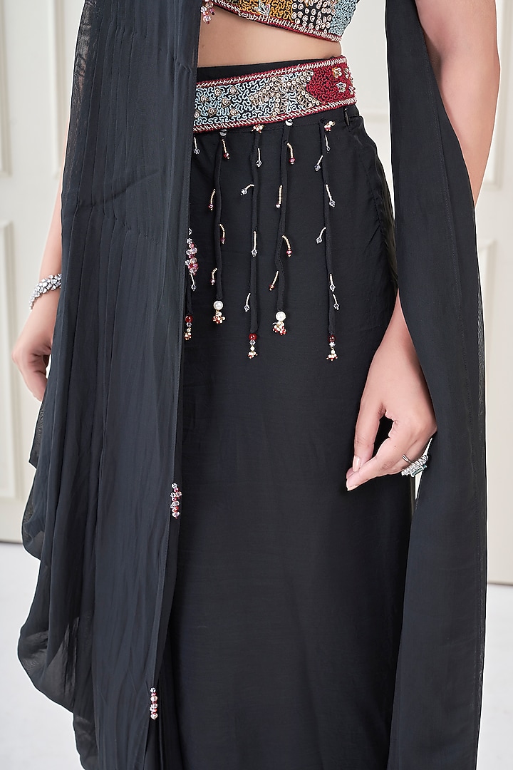 Black Silk & Satin Organza Hand Embroidered Wedding Saree Set by Ojasvini at Pernia's Pop Up Shop