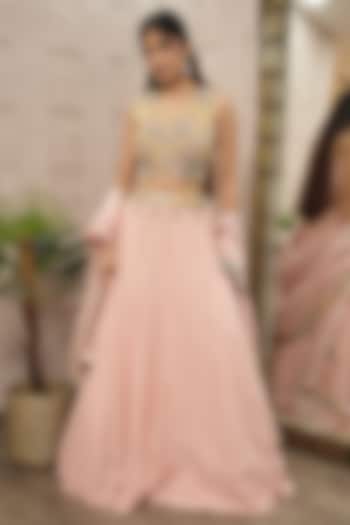 Blush Pink Silk & Georgette Hand Embroidered Wedding Lehenga Set by Ojasvini at Pernia's Pop Up Shop