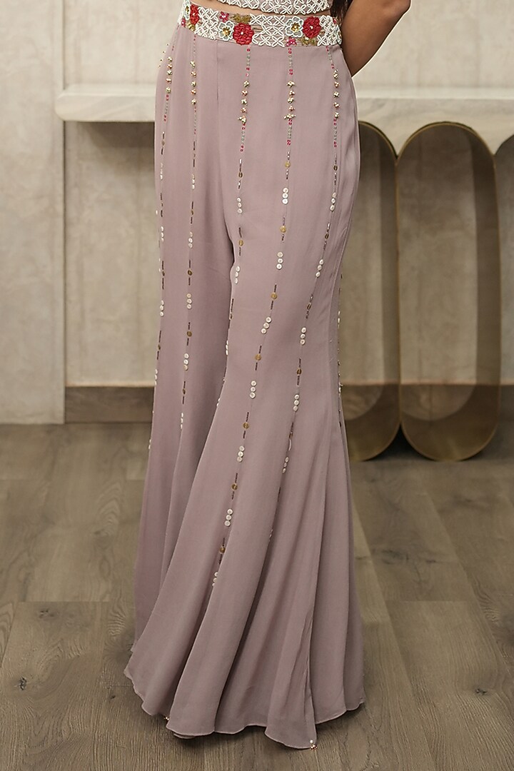 Dark Taupe Silk & Georgette Hand Embroidered Co-Ord Set by Ojasvini at Pernia's Pop Up Shop