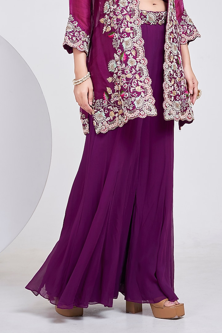 Purple Organza Hand Embroidered Jacket Set by Ojasvini at Pernia's Pop Up Shop