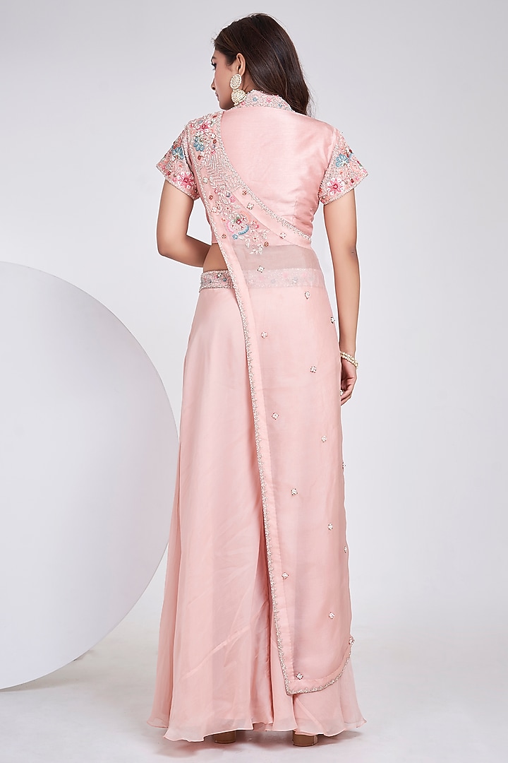 Blush Pink Silk Hand Embroidered Wedding Sharara Set by Ojasvini at Pernia's Pop Up Shop