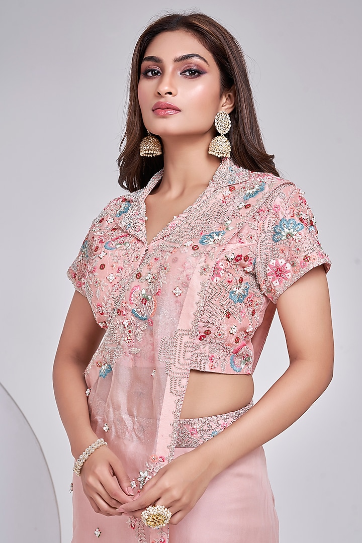 Blush Pink Silk Hand Embroidered Wedding Sharara Set by Ojasvini at Pernia's Pop Up Shop