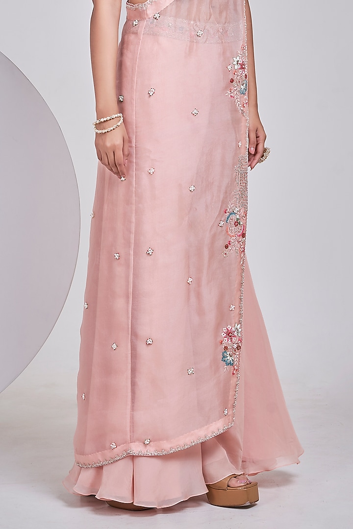 Blush Pink Silk Hand Embroidered Wedding Sharara Set by Ojasvini at Pernia's Pop Up Shop