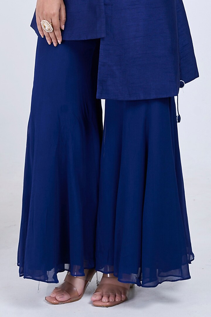Navy Blue Silk & Georgette Co-Ord Set by Ojasvini at Pernia's Pop Up Shop