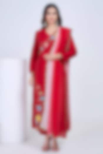 Red & Ivory Silk Embroidered Kurta Set by Ojasvini at Pernia's Pop Up Shop