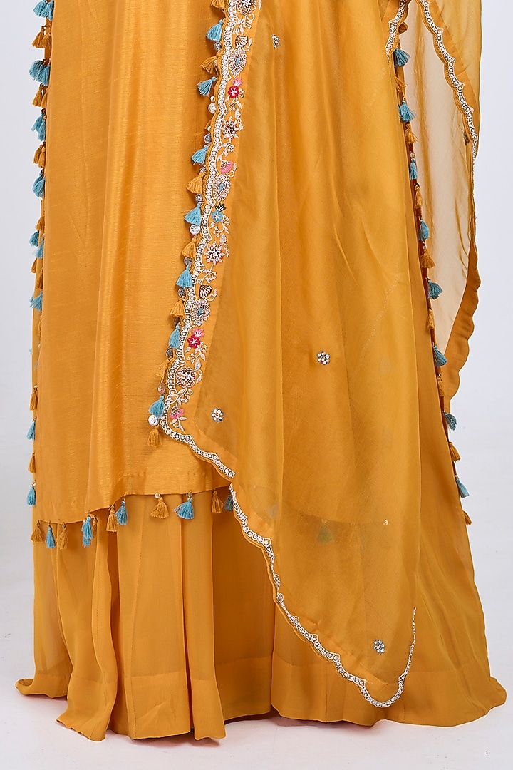 Mustard Silk & Georgette Hand Embroidered Kurta Set by Ojasvini at Pernia's Pop Up Shop