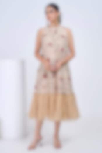 Gold & Light Gold Crush Tissue Hand Painted Vacation Dress by Ojasvini at Pernia's Pop Up Shop