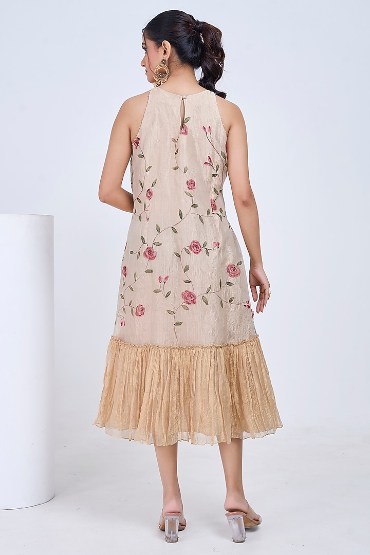 Gold & Light Gold Crush Tissue Hand Painted Vacation Dress by Ojasvini at Pernia's Pop Up Shop