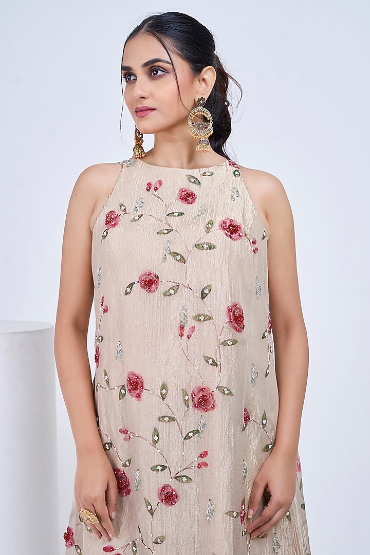 Gold & Light Gold Crush Tissue Hand Painted Vacation Dress by Ojasvini at Pernia's Pop Up Shop