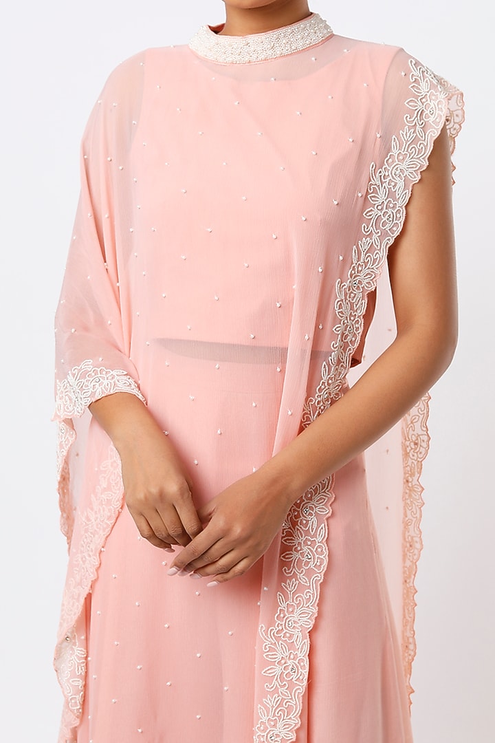 Blush Pink Embroidered Cape Set by Ojasvini at Pernia's Pop Up Shop