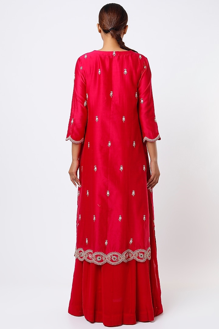 Cherry Red Embroidered Wedding Anarkali Set by Ojasvini at Pernia's Pop Up Shop