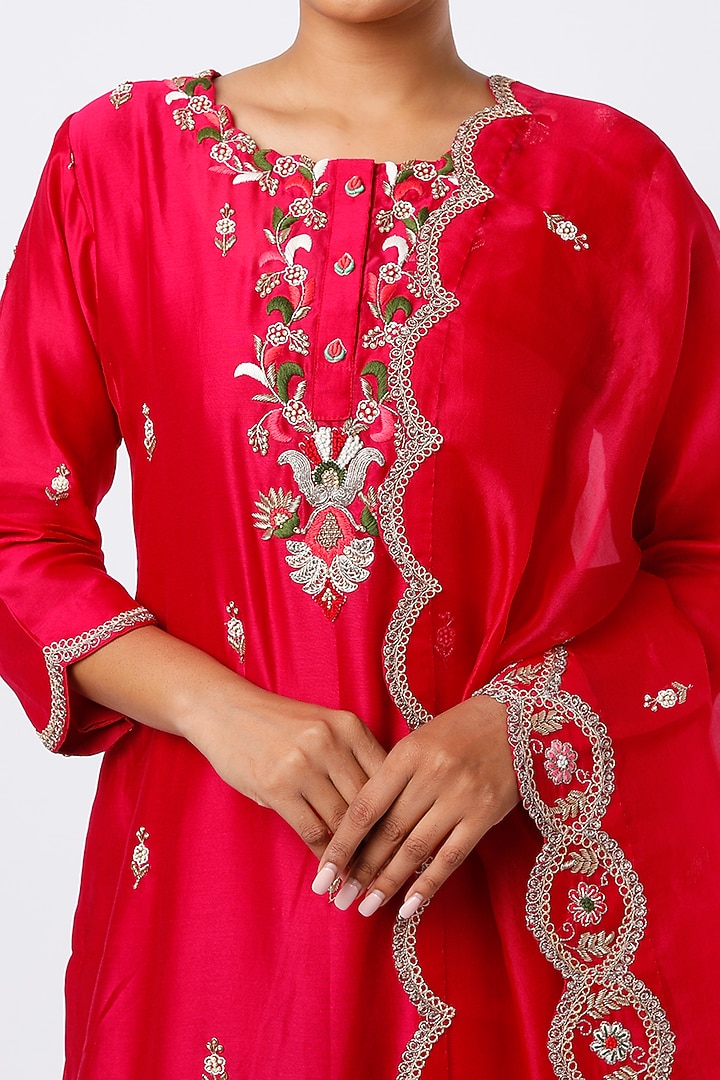 Cherry Red Embroidered Wedding Anarkali Set by Ojasvini at Pernia's Pop Up Shop