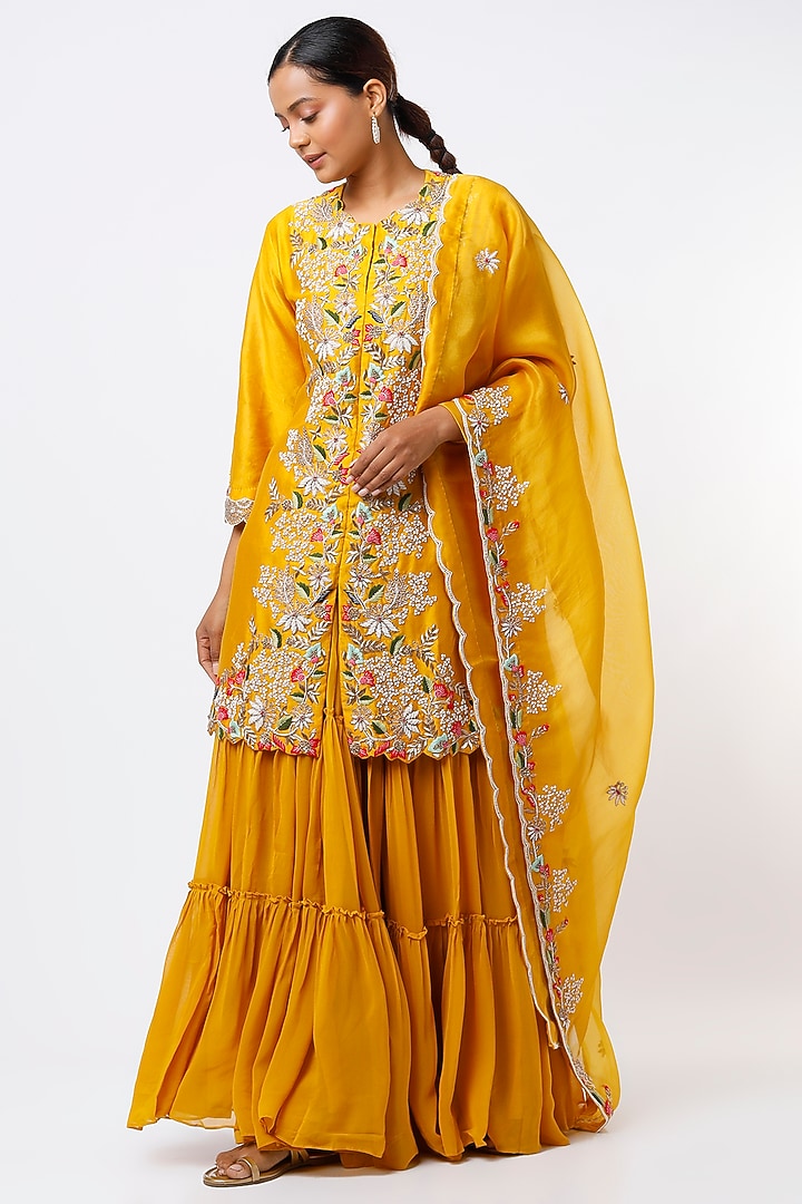 Yellow Georgette Skirt Set by Ojasvini at Pernia's Pop Up Shop