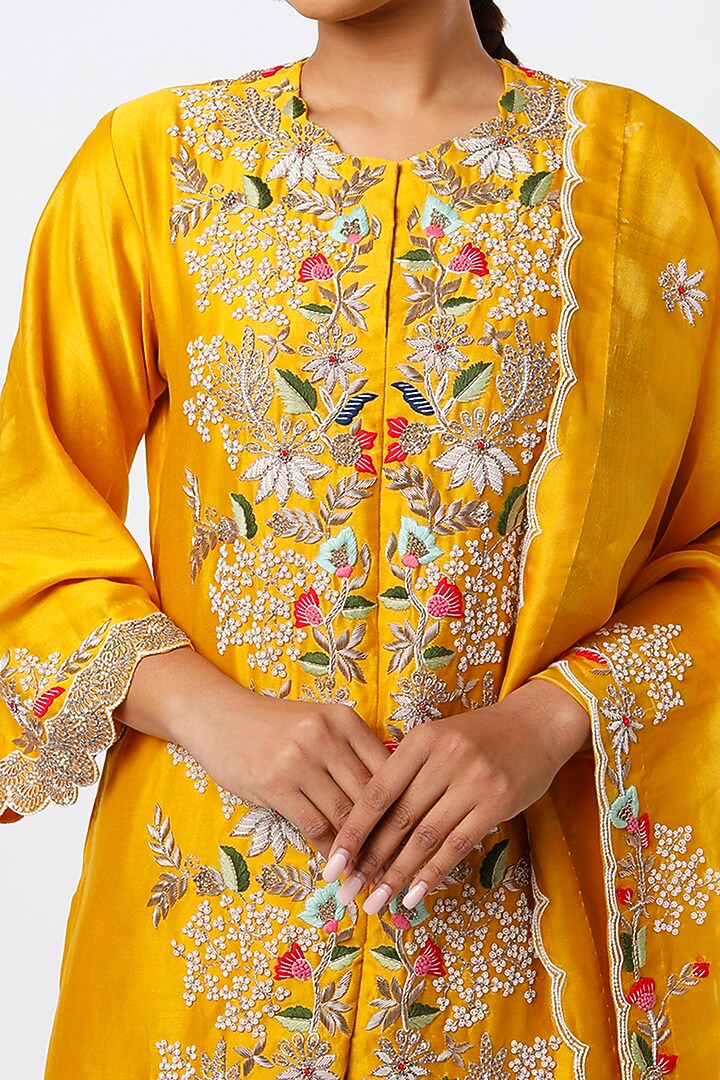 Yellow Georgette Skirt Set by Ojasvini at Pernia's Pop Up Shop