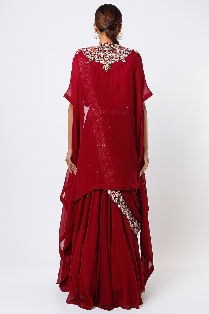 Wine Silk Draped Wedding Lehenga Set by Ojasvini at Pernia's Pop Up Shop