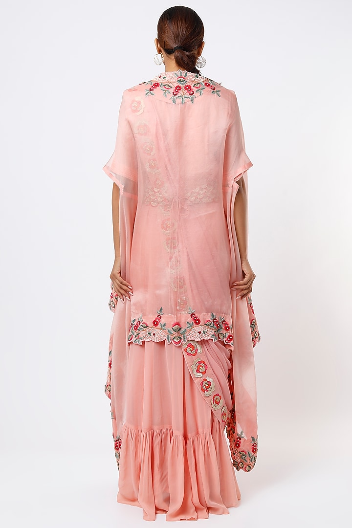 Blush Pink Embroidered Wedding Gown Saree Set by Ojasvini at Pernia's Pop Up Shop