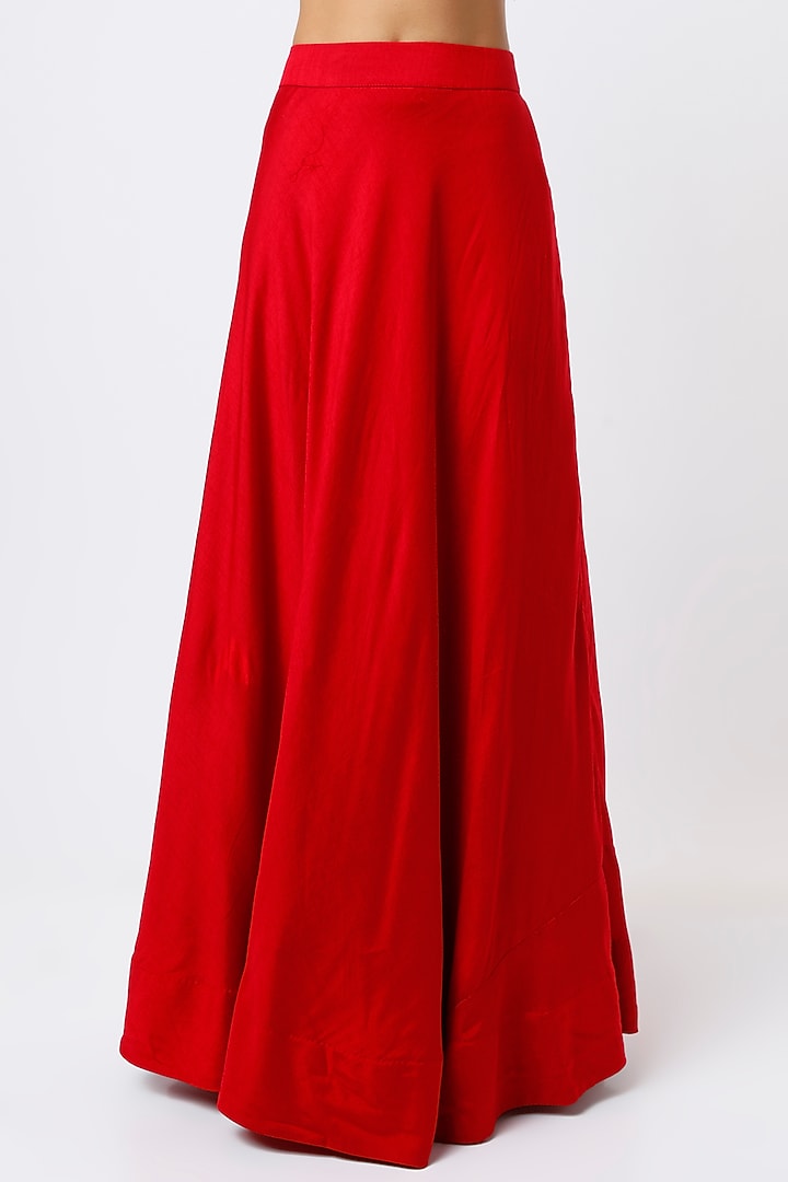 Red Silk & Organza Draped Wedding Lehenga Set by Ojasvini at Pernia's Pop Up Shop