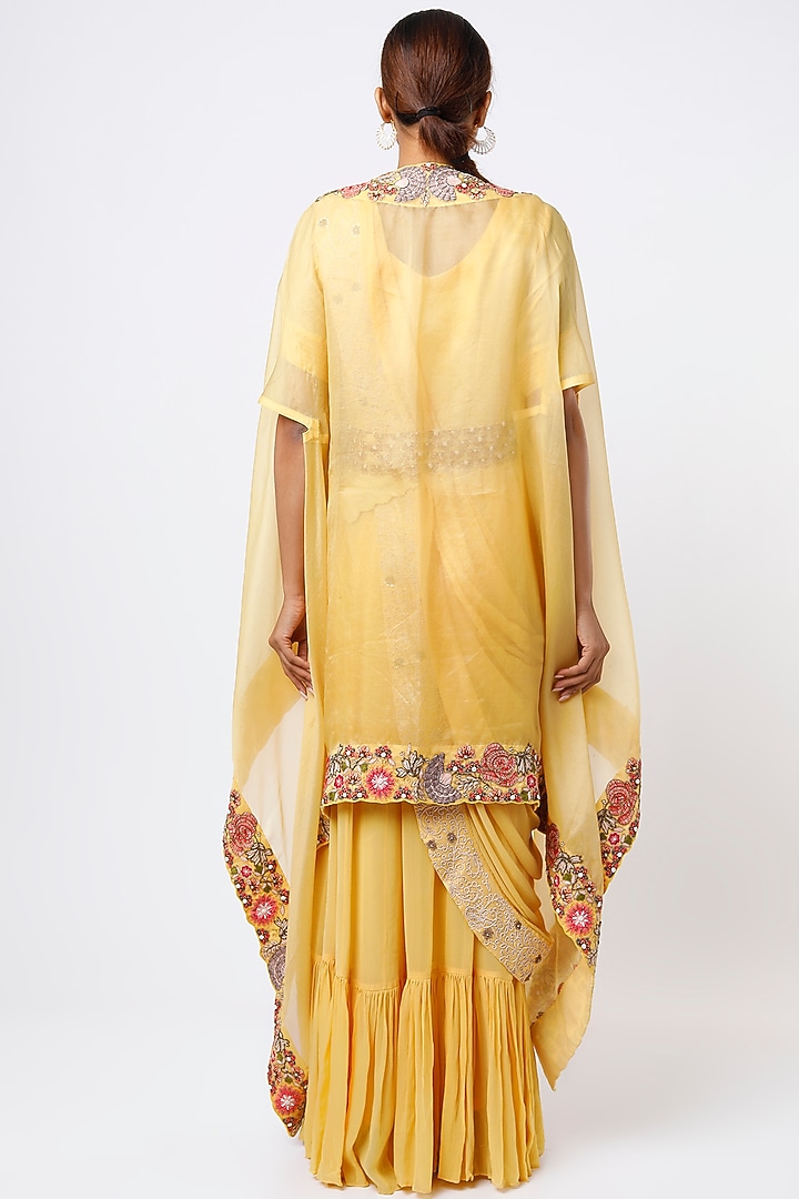 Yellow Embroidered Wedding Gown Saree Set by Ojasvini at Pernia's Pop Up Shop