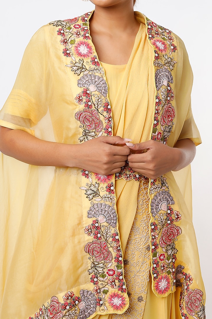 Yellow Embroidered Wedding Gown Saree Set by Ojasvini at Pernia's Pop Up Shop