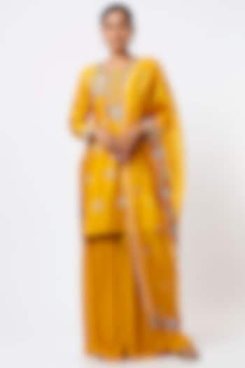 Yellow Georgette Sharara Set by Ojasvini at Pernia's Pop Up Shop