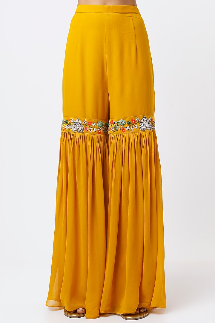 Yellow Georgette Wedding Sharara Set by Ojasvini at Pernia's Pop Up Shop