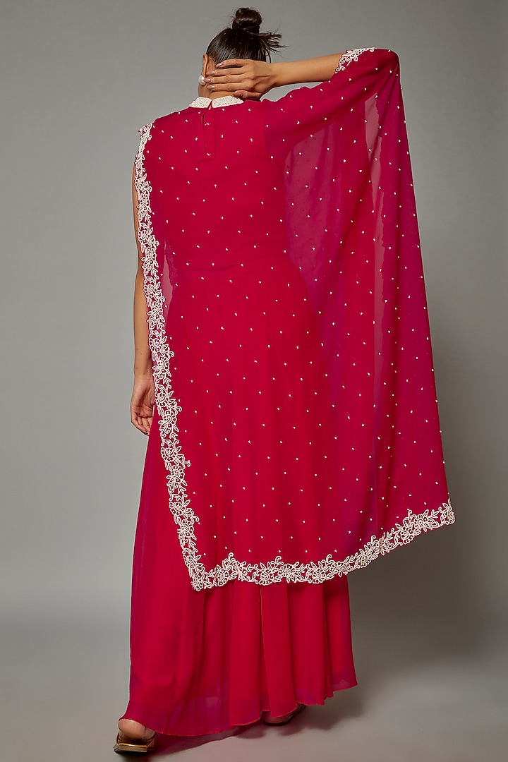 Fuchsia Pink Chiffon Party Wear Sharara Set by Ojasvini at Pernia's Pop Up Shop