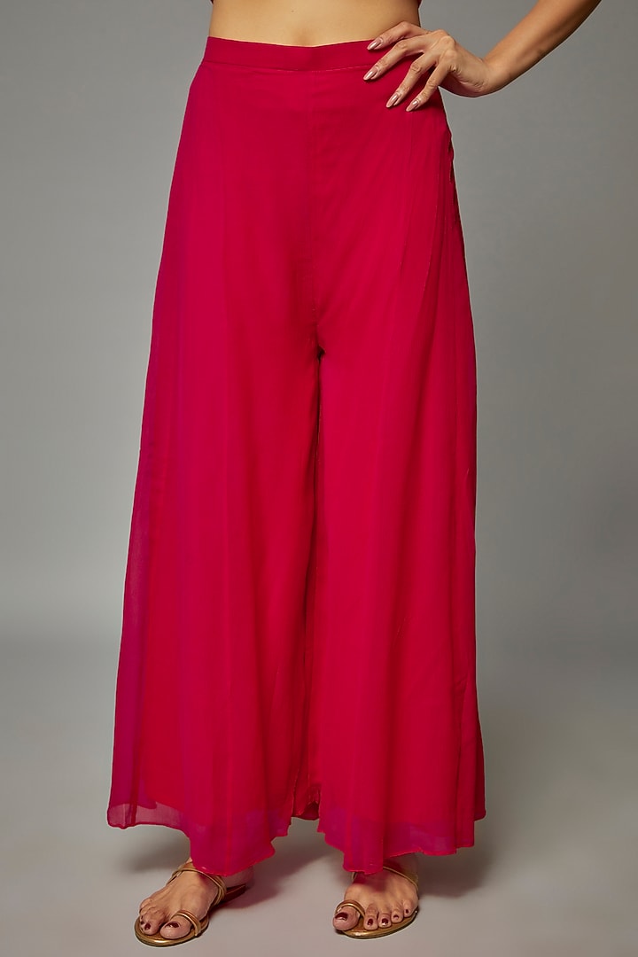 Fuchsia Pink Chiffon Party Wear Sharara Set by Ojasvini at Pernia's Pop Up Shop