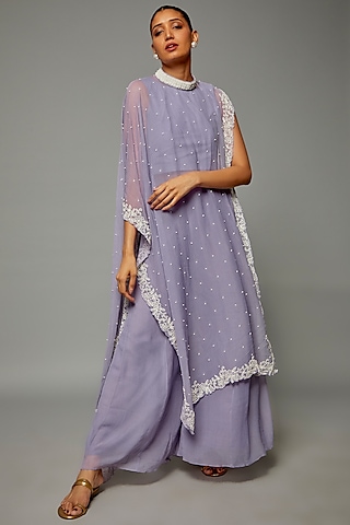 Lilac Chiffon Sharara Set by Ojasvini