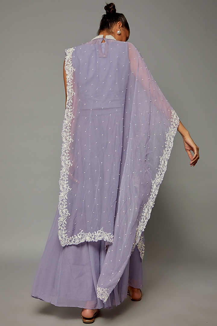 Lilac Chiffon Party Wear Sharara Set by Ojasvini at Pernia's Pop Up Shop
