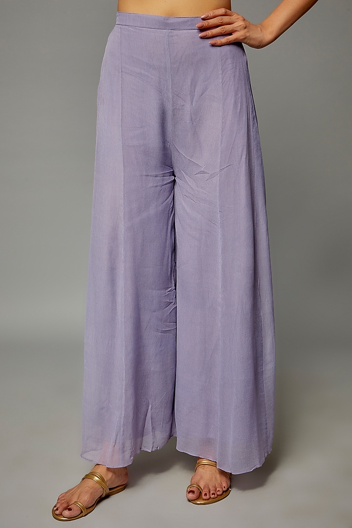Lilac Chiffon Party Wear Sharara Set by Ojasvini at Pernia's Pop Up Shop