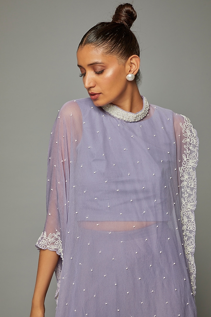 Lilac Chiffon Party Wear Sharara Set by Ojasvini at Pernia's Pop Up Shop