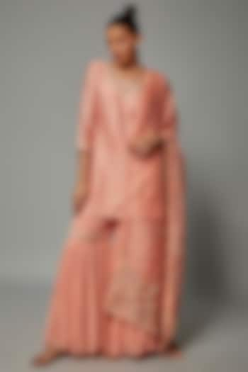 Blush Pink Georgette Sharara Set by Ojasvini at Pernia's Pop Up Shop